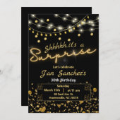 Invitation surprise noire et dorée avec code QR (Devant / Derrière)