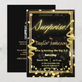 Invitation surprise noire et dorée avec QR code de (Devant / Derrière)