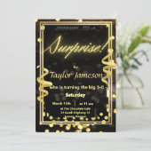 Invitation surprise noire et dorée avec QR code rs (Debout devant)