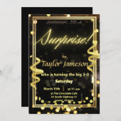 Invitation surprise noire et or avec QR rsvp (Devant / Derrière)