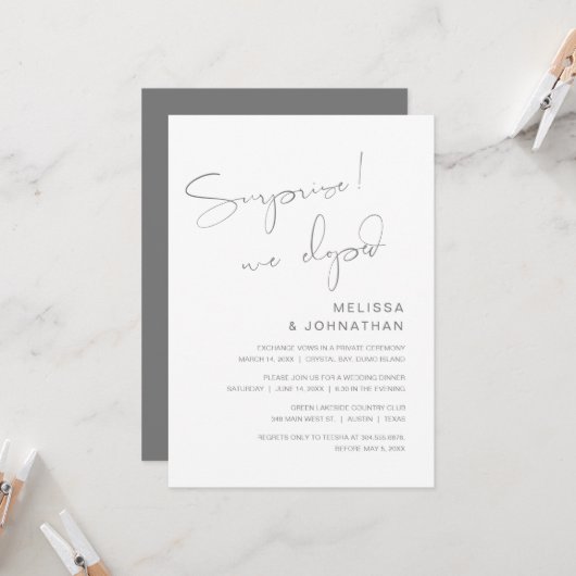 Invitation Surprise, nous avons fui, Mariage Elopement Party (Devant/Arrière en situation)