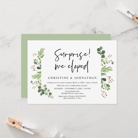 Invitation Surprise, nous nous sommes enfuis, Fête de Mariage (Devant/Arrière en situation)