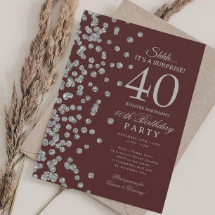 Invitation Surprise Pailletés Argent 40e Anniversaire Bourgo
