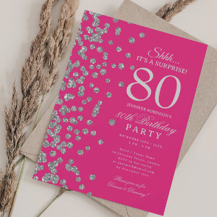 Invitation  Surprise Pailletés Argent 80e Anniversaire Rose C
