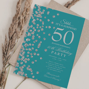 Invitation Surprise Paillettes Argent 50e Anniversaire Turqu