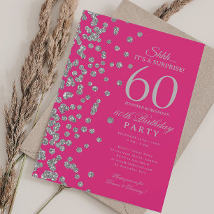 Invitation Surprise Paillettes Argent 60e Anniversaire Rose C