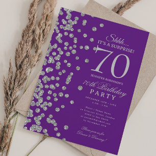 Invitation Surprise Paillettes Argent 70e Anniversaire Viole