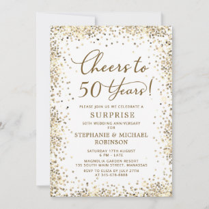 Invitation Surprise Paillettes Dorées 50e Anniversaire de Mar