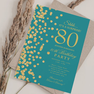 Invitation Surprise Paillettes Or 80e Anniversaire Turquoise
