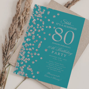 Invitation Surprise Paillettes Turquoise 80e Anniversaire