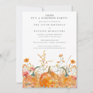 Invitation SURPRISE PARTY 100e anniversaire Citrouille Fleur 