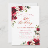 Invitation SURPRISE PARTY 100th Birthday Red Pink Floral (Devant)
