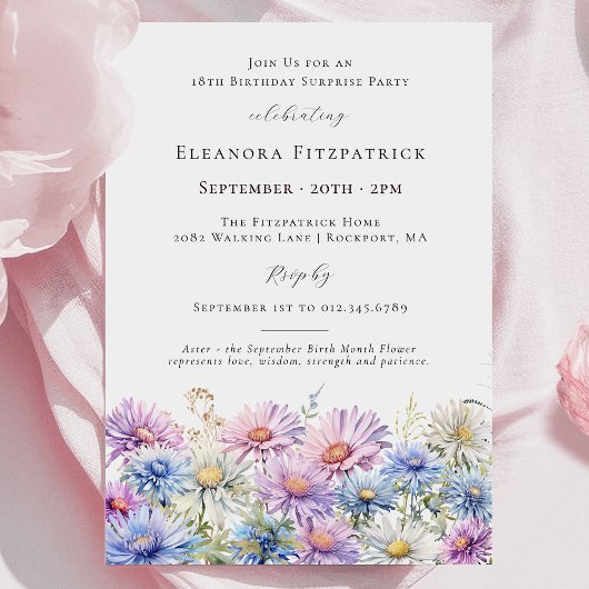 Invitation SURPRISE PARTY 18th September Birth Month Flower