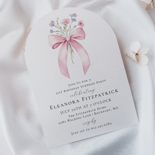 Invitation SURPRISE PARTY 21e Anniversaire Bow Fleur sauvage 