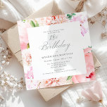 Invitation SURPRISE PARTY 21e anniversaire Carré rose<br><div class="desc">Une belle et féminine invitation à fêter un anniversaire dans un style élégant. Un cadre d'élégantes fleurs de pivoine rose aquarelle et de verdure entoure vos détails de fête. Cette invitation est disponible sous forme d'invitation imprimée ou de téléchargement numérique.</div>