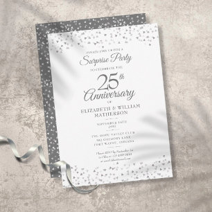 Invitation Surprise Party 25e anniversaire Silver Love Hearts
