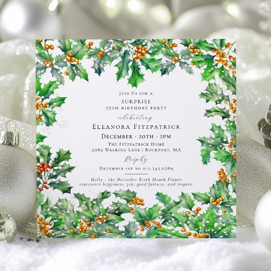 Invitation SURPRISE PARTY 35th Birthday December Birth Flower