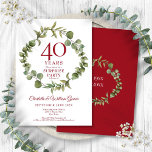 Invitation Surprise Party 40ème Ruby Anniversaire de verdure<br><div class="desc">Doté d'une élégante guirlande verte boisée,  cette soirée botanique surprenante chic 40e anniversaire de mariage peut être personnalisée avec vos informations spéciales d'anniversaire de rubis. Le verso présente une guirlande assortie encadrant les dates d'anniversaire dans un élégant texte blanc sur un arrière - plan rouge rubis. Conçu par Thisisnotme©</div>