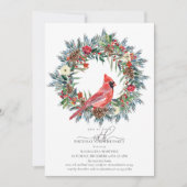 Invitation SURPRISE PARTY 40th Birthday Red Cardinal Wreath (Devant)