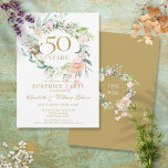 Invitation Surprise Party 50e anniversaire de Mariage Floral<br><div class="desc">Doté d'une délicate guirlande de verdure fleurie d'aquarelle,  cette soirée botanique surprise chic 50e anniversaire de mariage peut être personnalisée avec vos informations spéciales d'anniversaire d'or. Au verso,  une guirlande fleurie assortie encadre les dates d'anniversaire en texte blanc élégant sur un arrière - plan d'or. Conçu par Thisisnotme©</div>