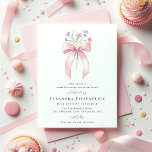Invitation SURPRISE PARTY 50th Birthday Bow Fleur sauvage<br><div class="desc">Un arc de coquette rose féminin est décoré de petits fleurs sauvages roses et violets.</div>