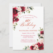 Invitation SURPRISE PARTY 60th Birthday Red Pink Floral (Devant)