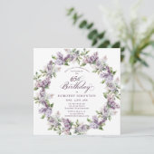 Invitation SURPRISE PARTY 65e anniversaire Purple Lilac Flora (Debout devant)