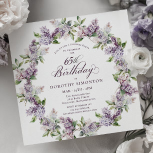 Invitation SURPRISE PARTY 65e anniversaire Purple Lilac Flora