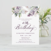 Invitation SURPRISE PARTY 65e anniversaire Purple Lilac Flora (Debout devant)