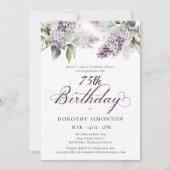 Invitation SURPRISE PARTY 75e anniversaire Purple Lilac Flora (Devant)