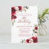 Invitation SURPRISE PARTY 85th Birthday Red Pink Floral (Debout devant)