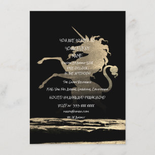 Invitation Surprise Party Black Golden Brosses Unicorn