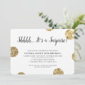 Invitation SURPRISE PARTY élégants pois de parties scintillan (Debout devant)