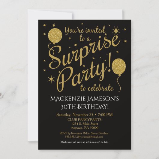 Invitation Surprise Party Gold Balloon Anniversair (Devant)