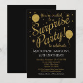Invitation Surprise Party Gold Balloon Anniversair (Devant / Derrière)