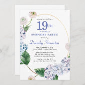 Invitation Surprise Party Hydrangea Rose 19e anniversaire (Devant / Derrière)