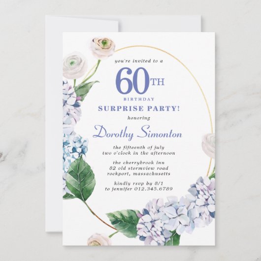 Invitation Surprise Party Hydrangea Rose 60e anniversaire (Devant)