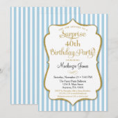 Invitation Surprise Party Light Blue Gold Elegant (Devant / Derrière)