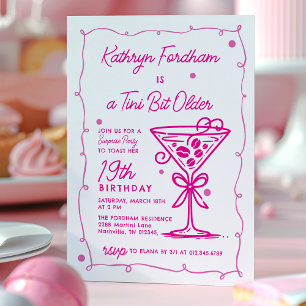 Invitation SURPRISE PARTY Pink Doodle Martini 19e anniversair