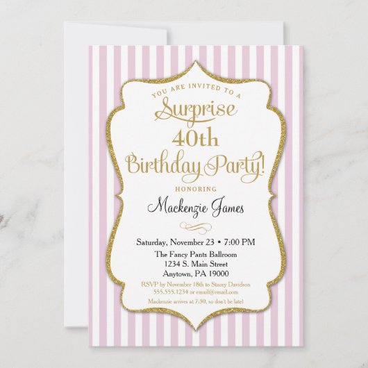 Invitation Surprise Party Pink Gold Elegant (Devant)