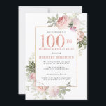 Invitation SURPRISE PARTY Pink Gold Floral 100e anniversaire<br><div class="desc">Faites honneur à une femme spéciale avec cette invitation à la fête surprise du 100e anniversaire, élégante et féminine. Le 100ème est écrit en gros texte rose. La célébration d'anniversaire suit. Le nom de l'invité honoré est également en majuscules roses. Le reste du texte est doucement gris colombe. Les détails...</div>
