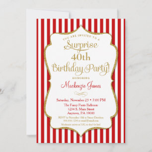 Invitation Surprise Party Red Gold Elegant Adulte