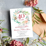 Invitation Surprise Party Roses Garland 40e anniversaire<br><div class="desc">Doté d'une délicate guirlande de verdure fleurie d'aquarelle, cette soirée botanique surprise chic 40e anniversaire de mariage peut être personnalisée avec vos informations spéciales d'anniversaire de rubis. Au verso se trouve une guirlande fleurie assortie encadrant les dates d'anniversaire dans un élégant texte blanc sur un arrière - plan rouge rubis....</div>