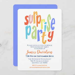 Invitation Surprise Party Typographie moderne