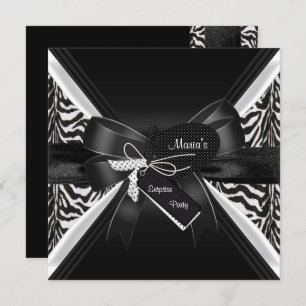 Invitation Surprise Party Zebra Black White Bow