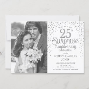 Invitation Surprise Photo 25e Anniversaire - Blanc Argent