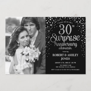 Invitation Surprise Photo 30e Anniversaire - Noir Argent
