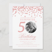 Invitation SURPRISE Photo 50e anniversaire Rose Gold Confetti (Devant)