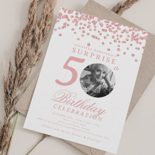 Invitation SURPRISE Photo 50e anniversaire Rose Gold Confetti