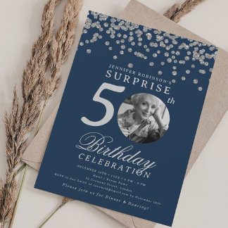 Invitation SURPRISE Photo 50e anniversaire Silver Confetti Na